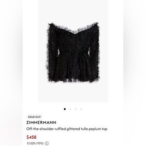 Zimmermann Off-the-shoulder ruffled glittered tulle peplum top